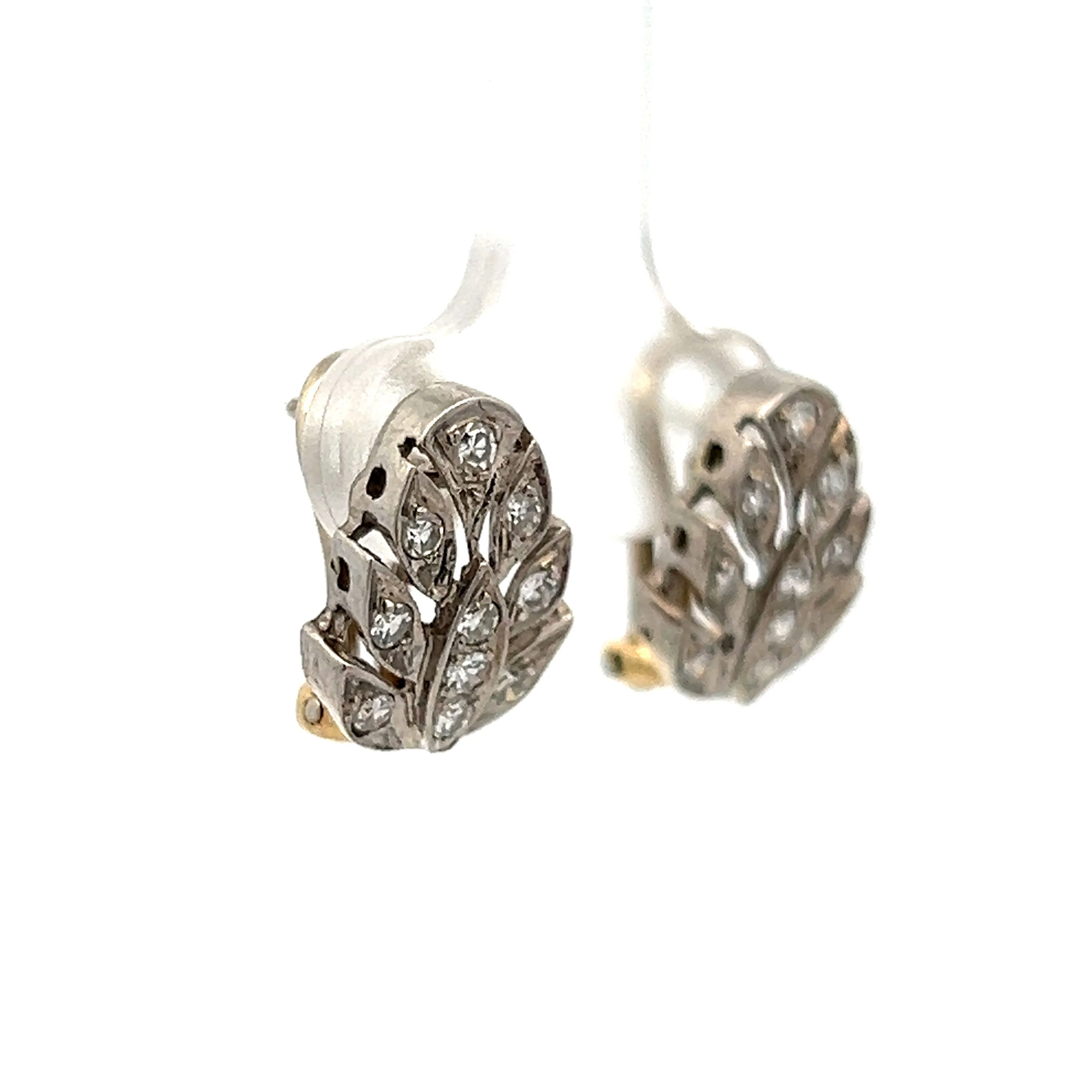 Vintage Art Deco Diamond Stud Earrings in 14k White Gold - Image 3