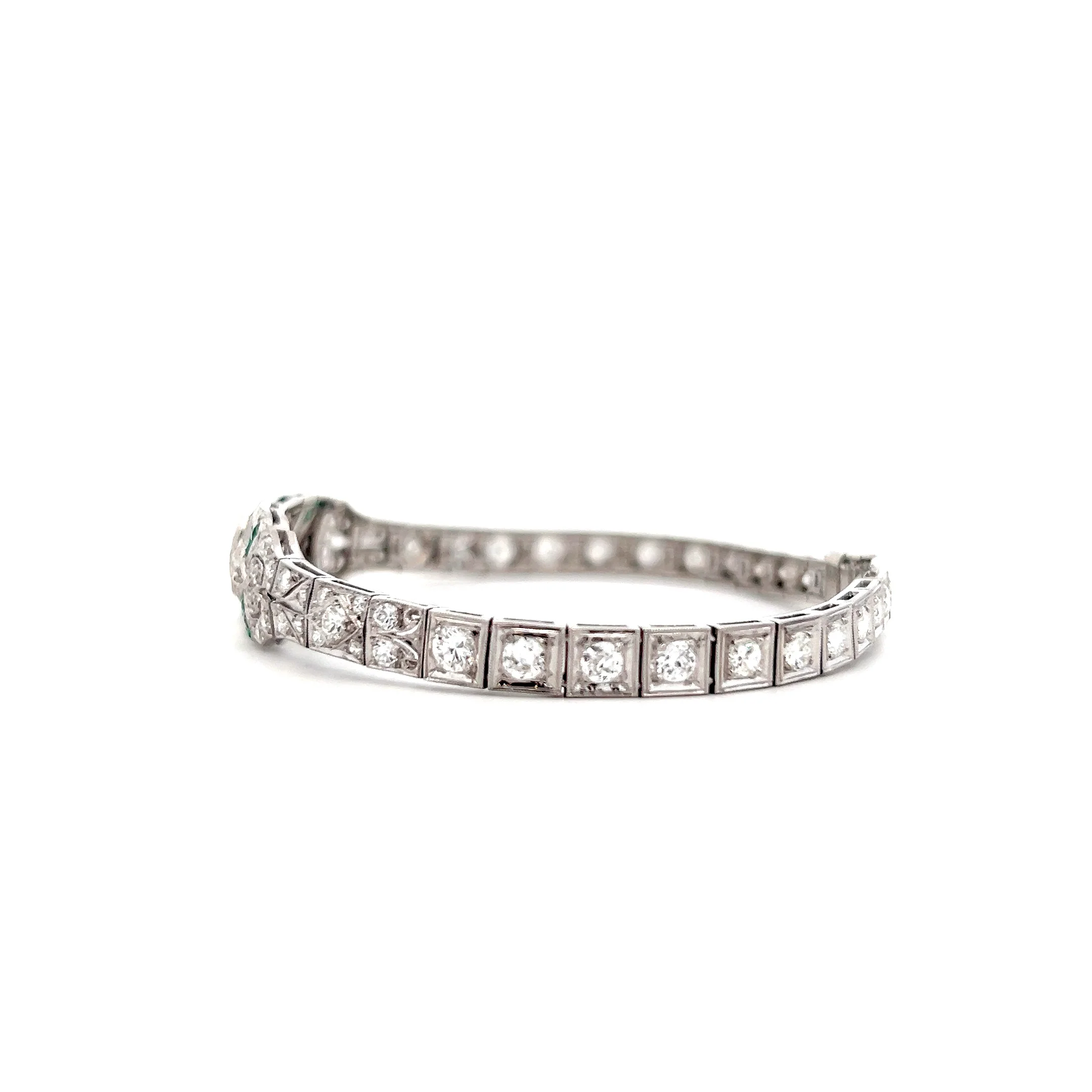 Vintage Art Deco Emerald & Diamond Bracelet in Platinum - Image 2