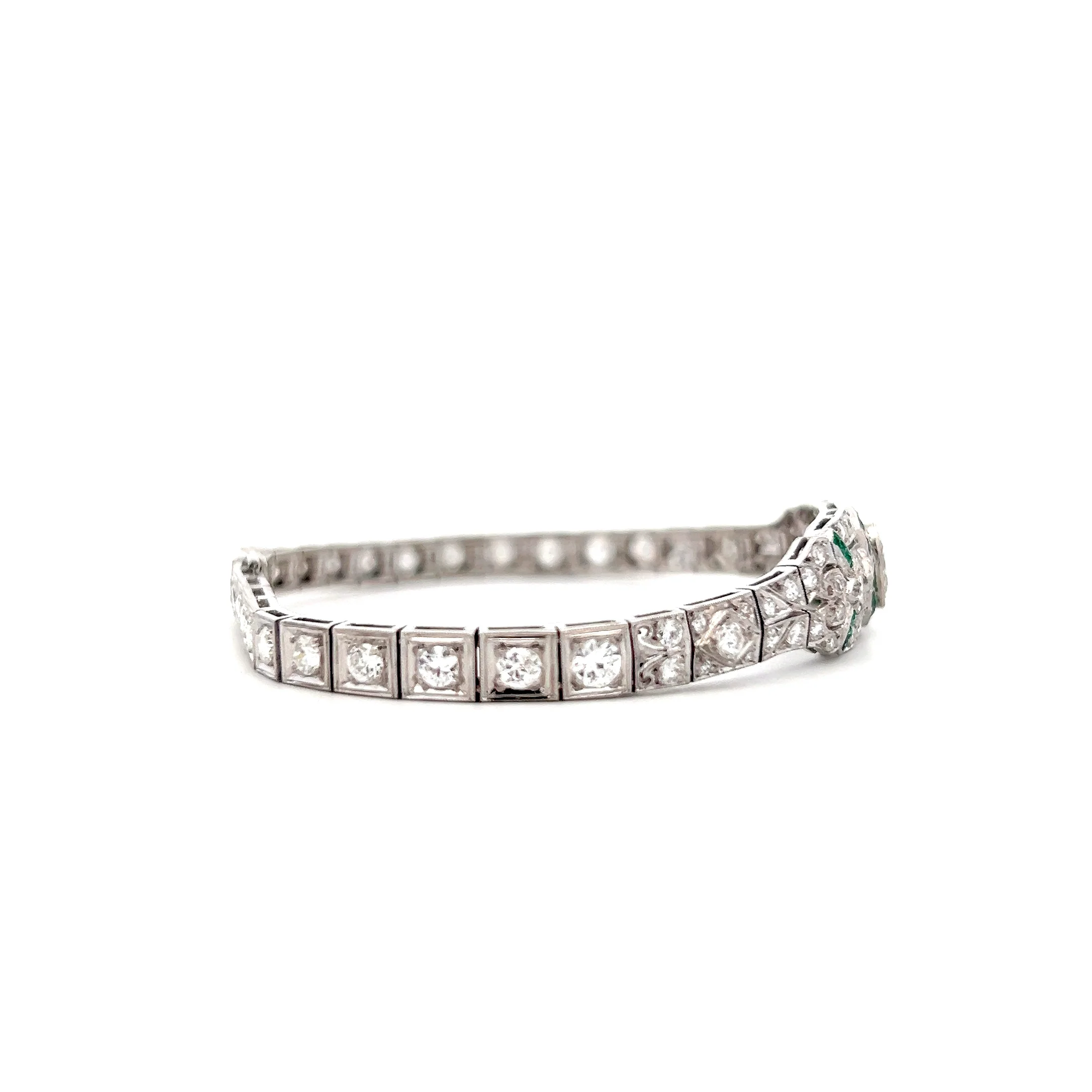 Vintage Art Deco Emerald & Diamond Bracelet in Platinum - Image 3