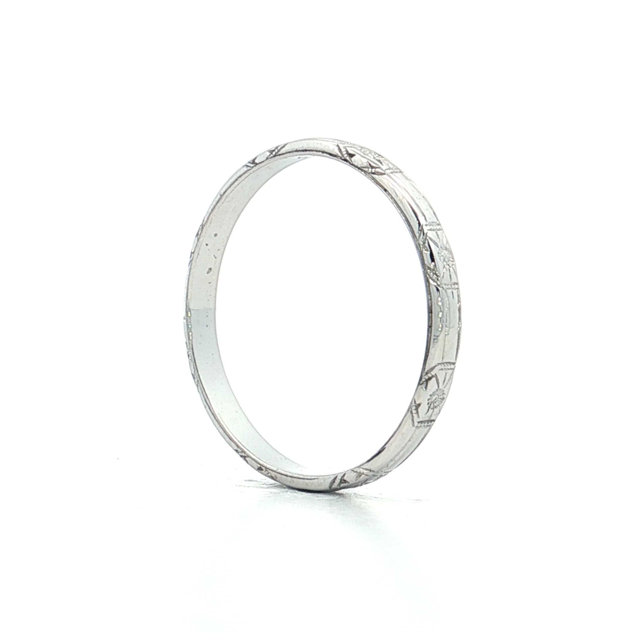 Vintage Art Deco Engraved Orange Blossom Band 18k - Image 6