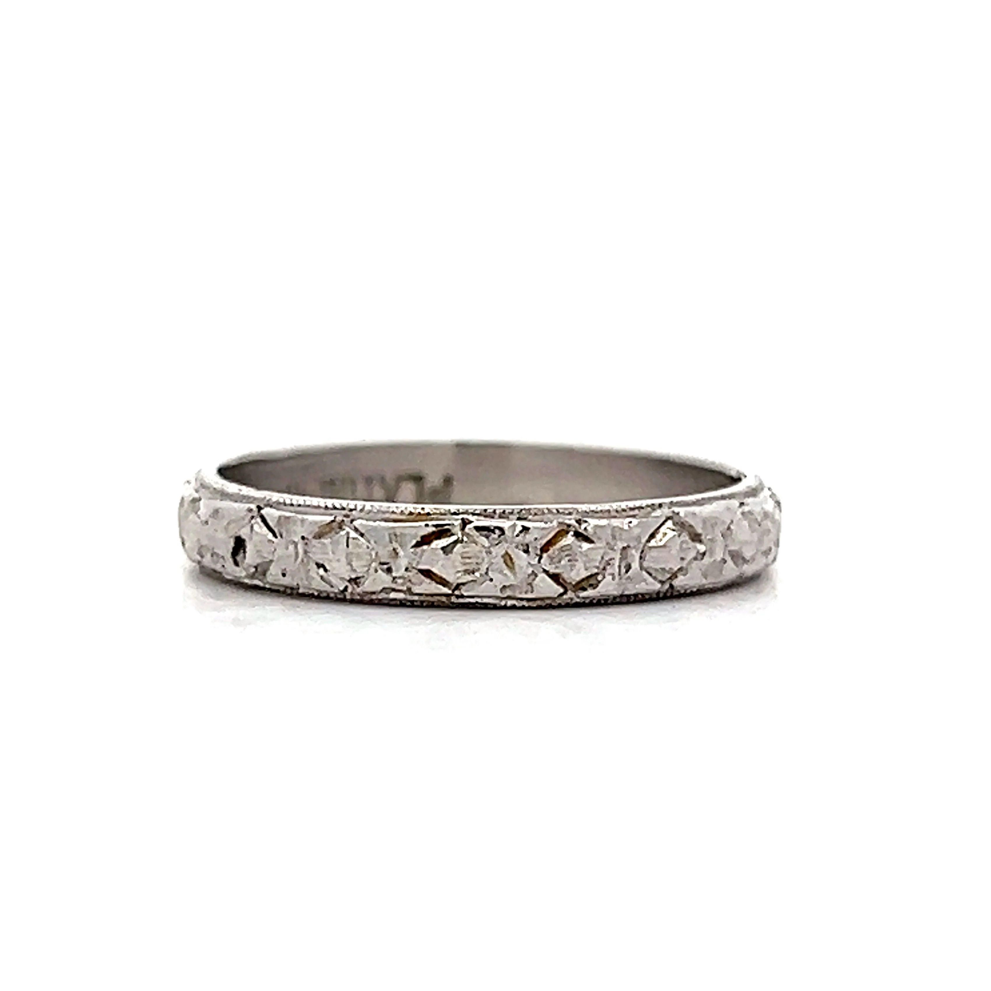 Vintage Art Deco Engraved Orange Blossom Band in Platinum - Image 3