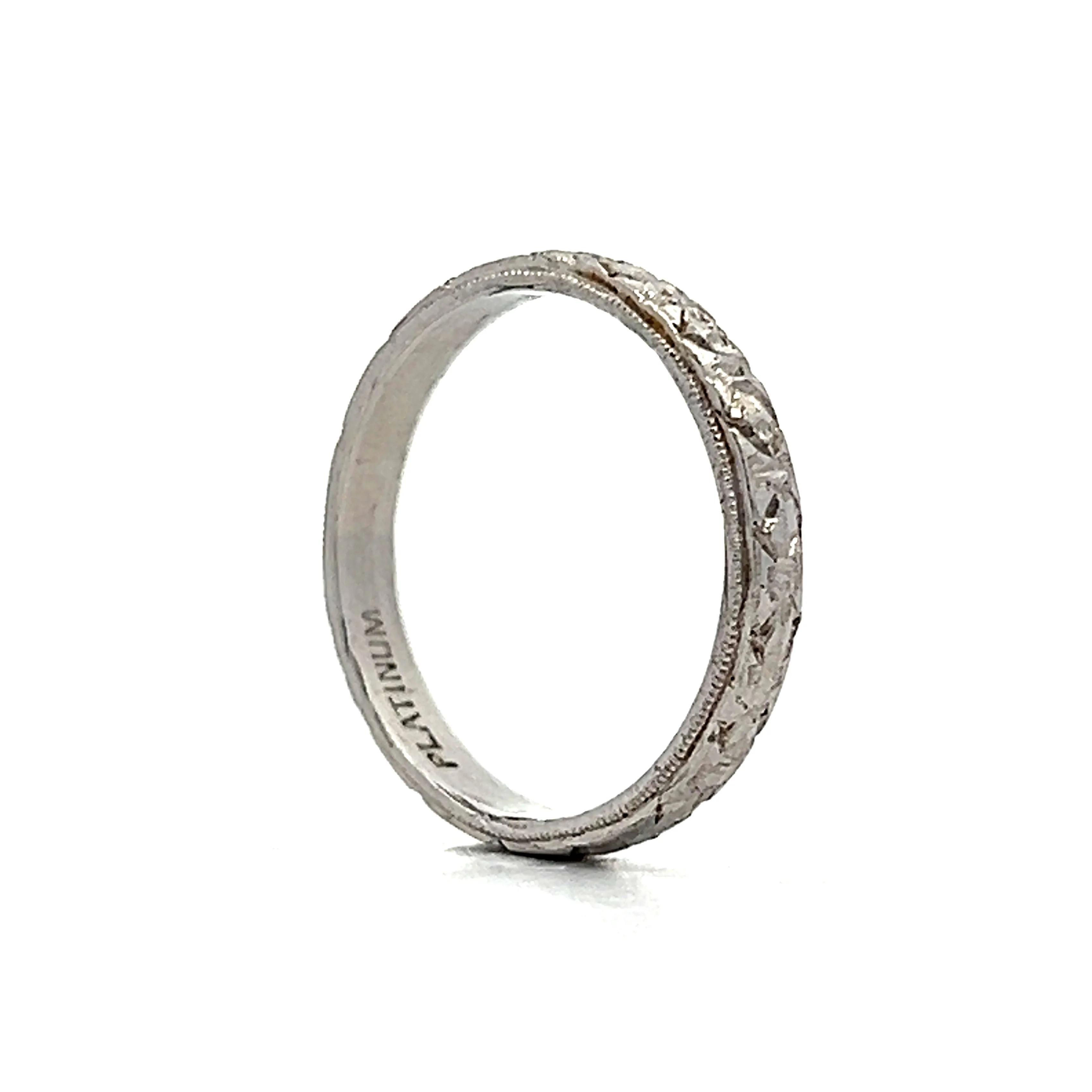 Vintage Art Deco Engraved Orange Blossom Band in Platinum - Image 5