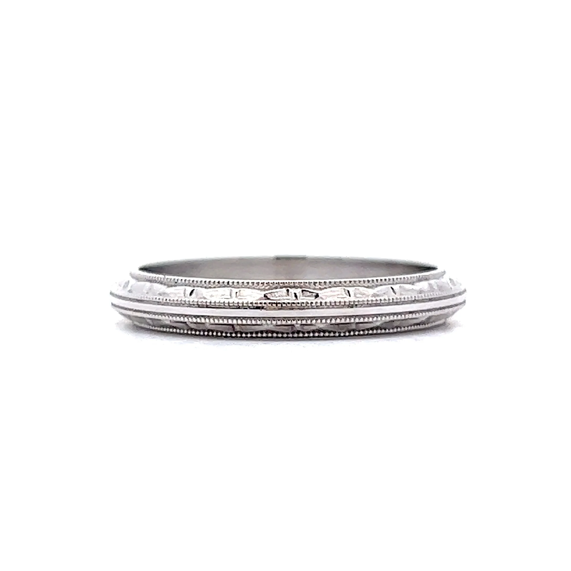 Vintage Art Deco Milgrain Wedding Band in 14K White Gold - Image 3