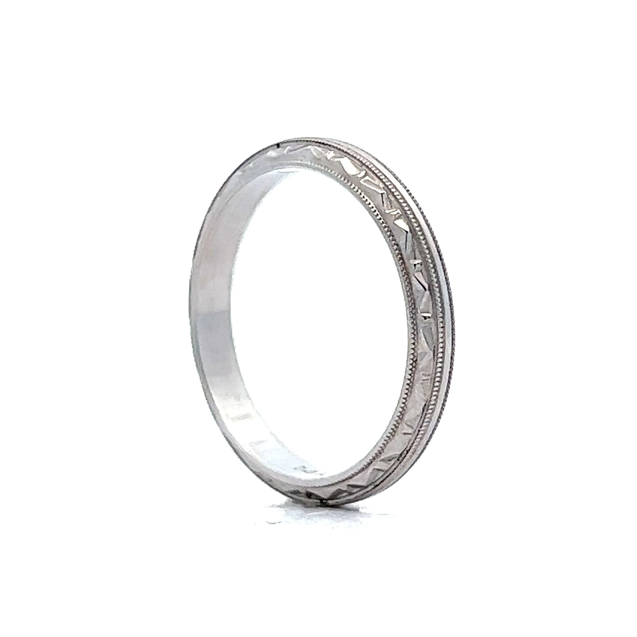 Vintage Art Deco Milgrain Wedding Band in 14K White Gold - Image 5