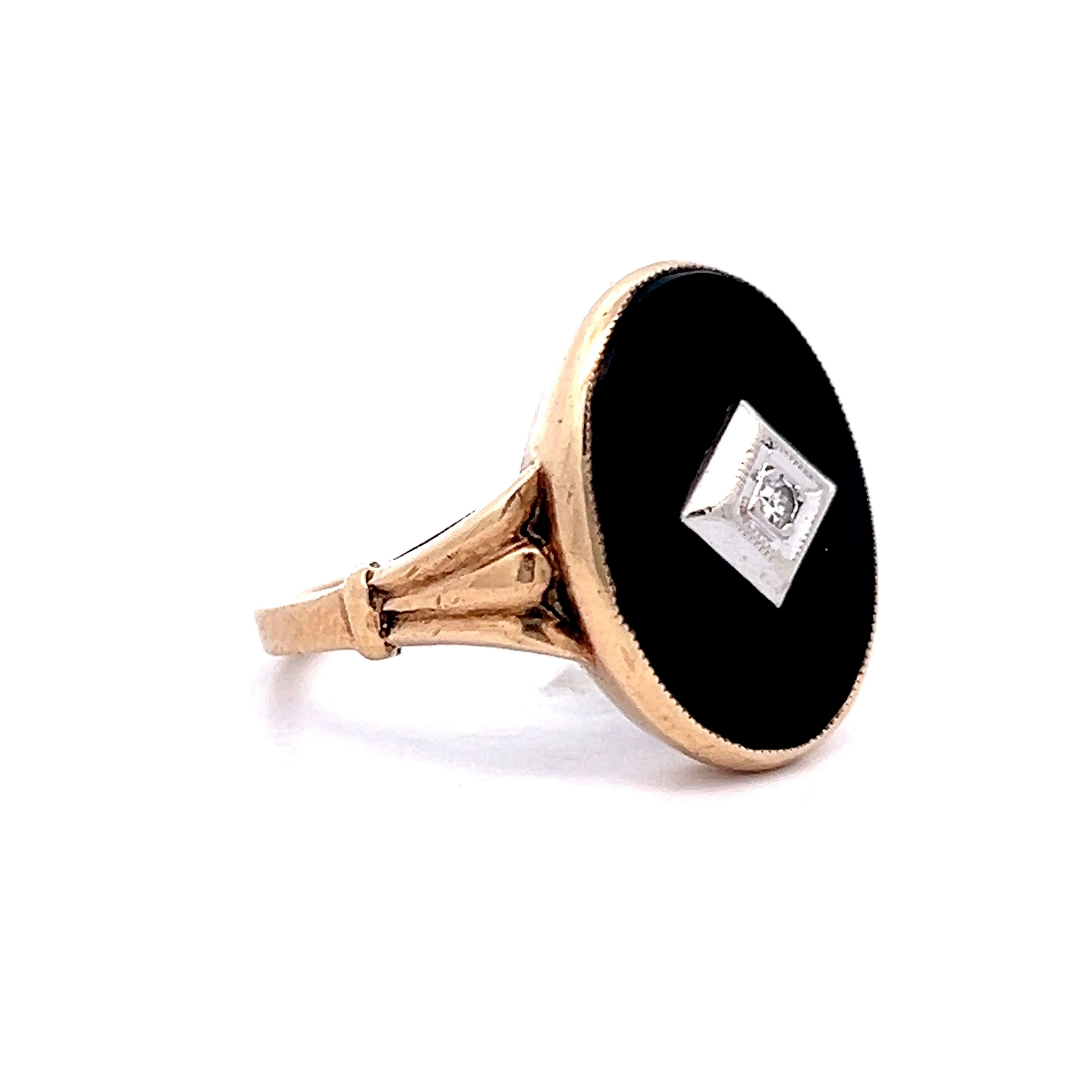 Vintage Art Deco Mourning Ring in 14k Yellow Gold - Image 3