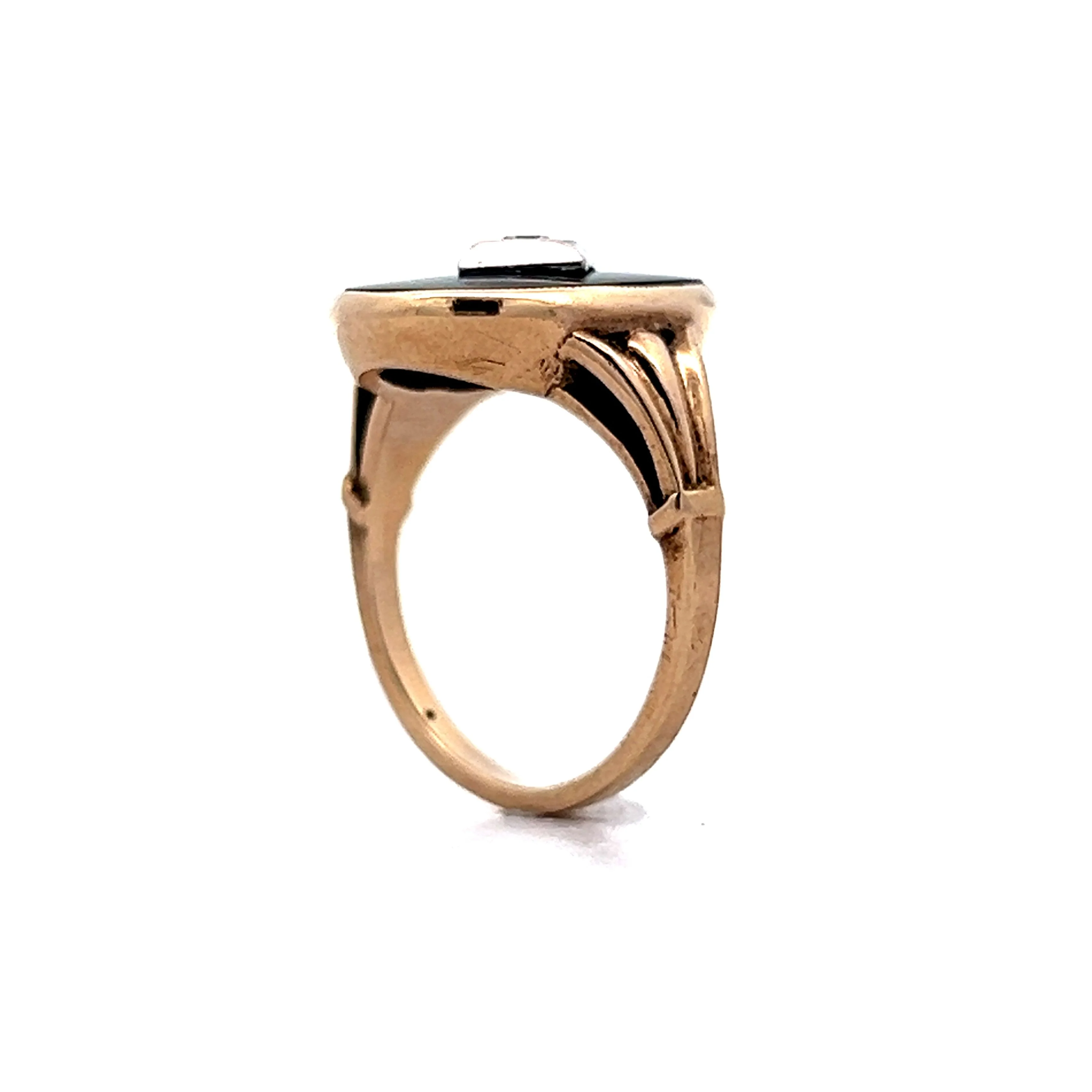 Vintage Art Deco Mourning Ring in 14k Yellow Gold - Image 5