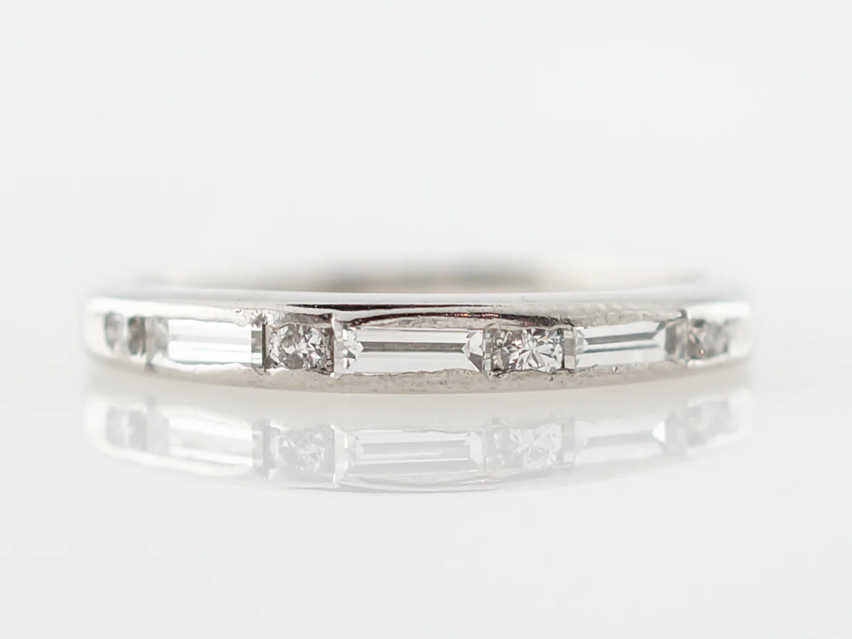Vintage Baguette Cut Diamond Art Deco Wedding Band in Platinum