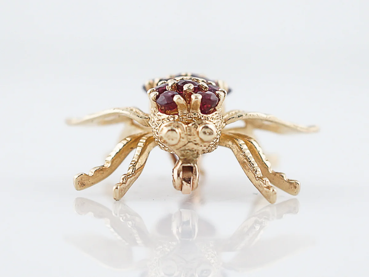 Vintage Bee Pin Retro 1.08 Round Cut Ruby in 14k Yellow Gold - Image 3