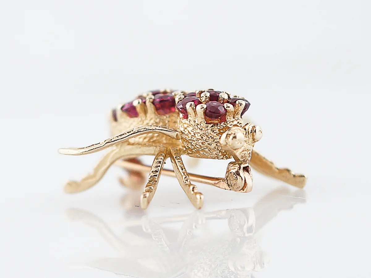 Vintage Bee Pin Retro 1.08 Round Cut Ruby in 14k Yellow Gold - Image 5