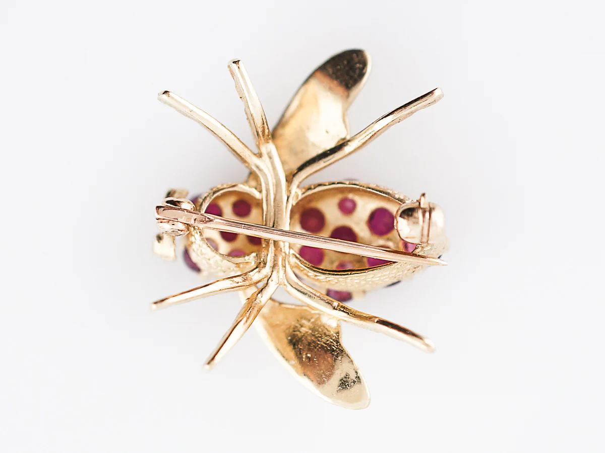Vintage Bee Pin Retro 1.08 Round Cut Ruby in 14k Yellow Gold - Image 6