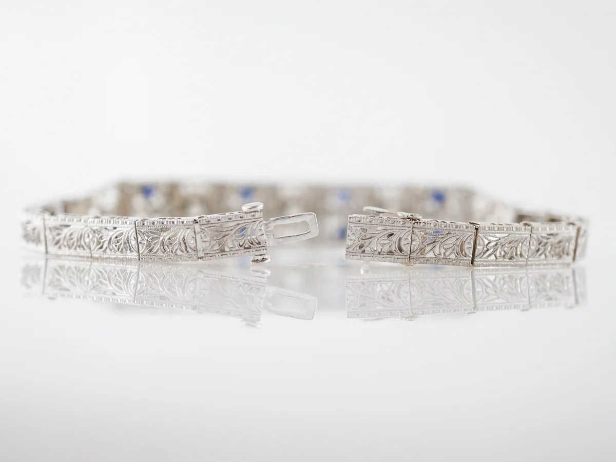 Vintage Bracelet Art Deco .76 Old European Cut Diamond & Sapphire in Platinum & 14k White Gold - Image 2