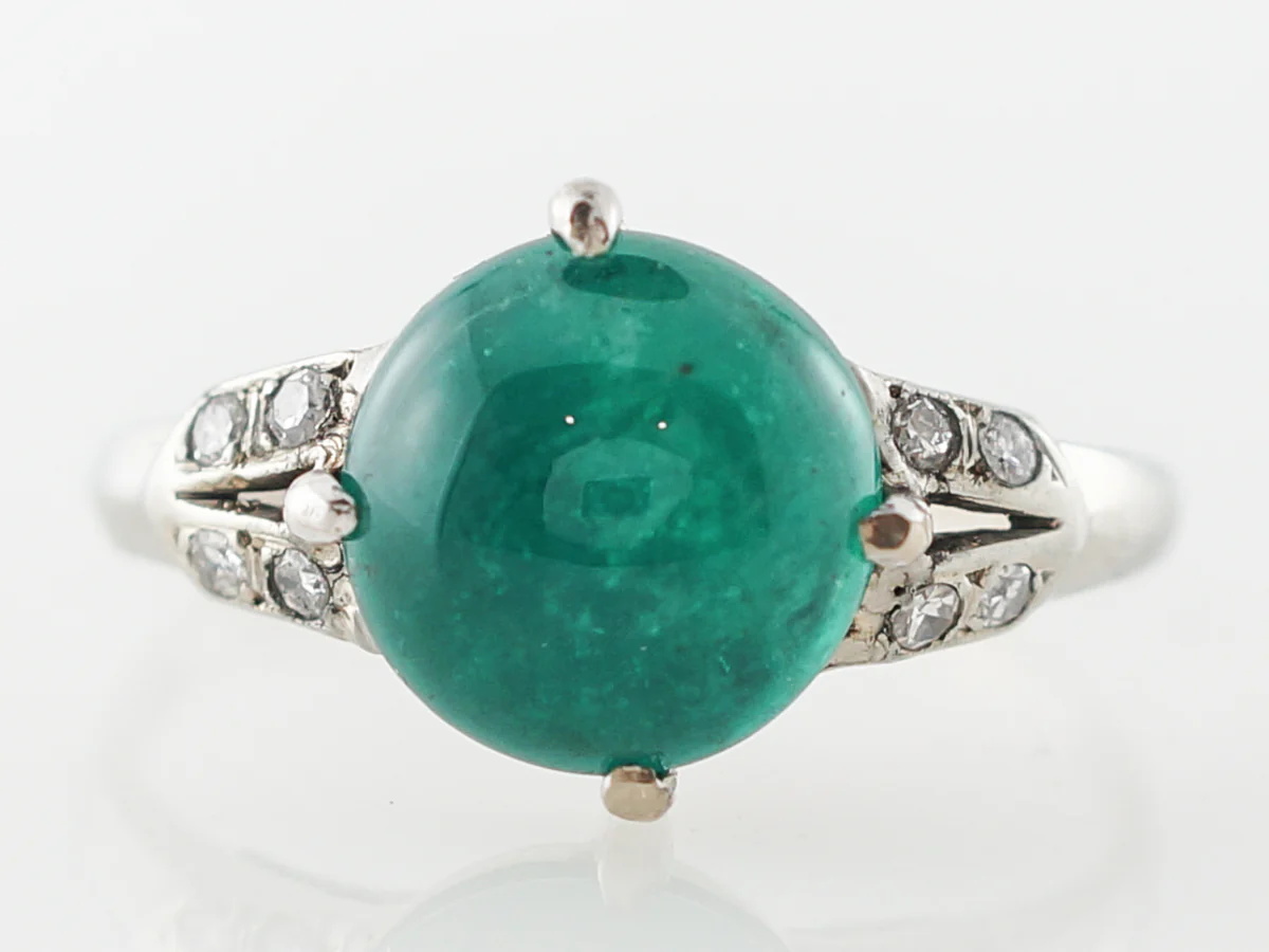 Vintage Cabochon Emerald Ring in Platinum