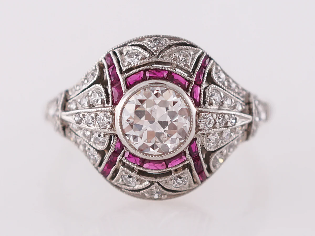 Vintage Cocktail Ring Art Deco .74 Old European Cut Diamond in Platinum