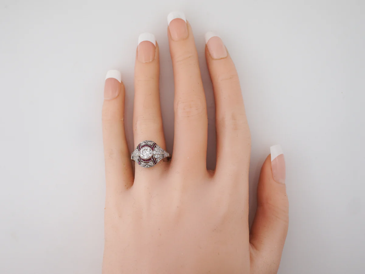 Vintage Cocktail Ring Art Deco .74 Old European Cut Diamond in Platinum - Image 6