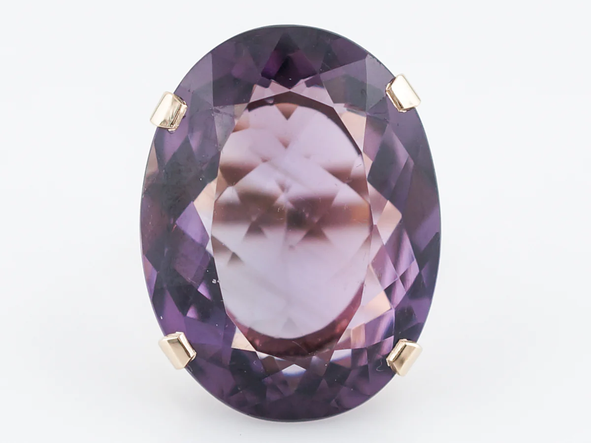 Vintage Cocktail Ring Mid-Century 31.44 Oval Cut Amethyst in 14k Yellow Gold