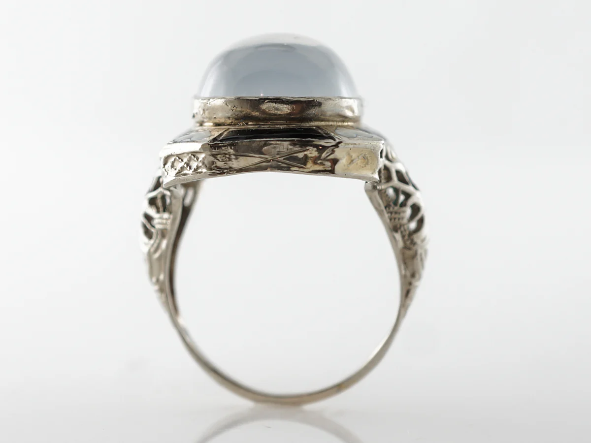 Vintage Deco Cabochon Moonstone Ring in White Gold - Image 4