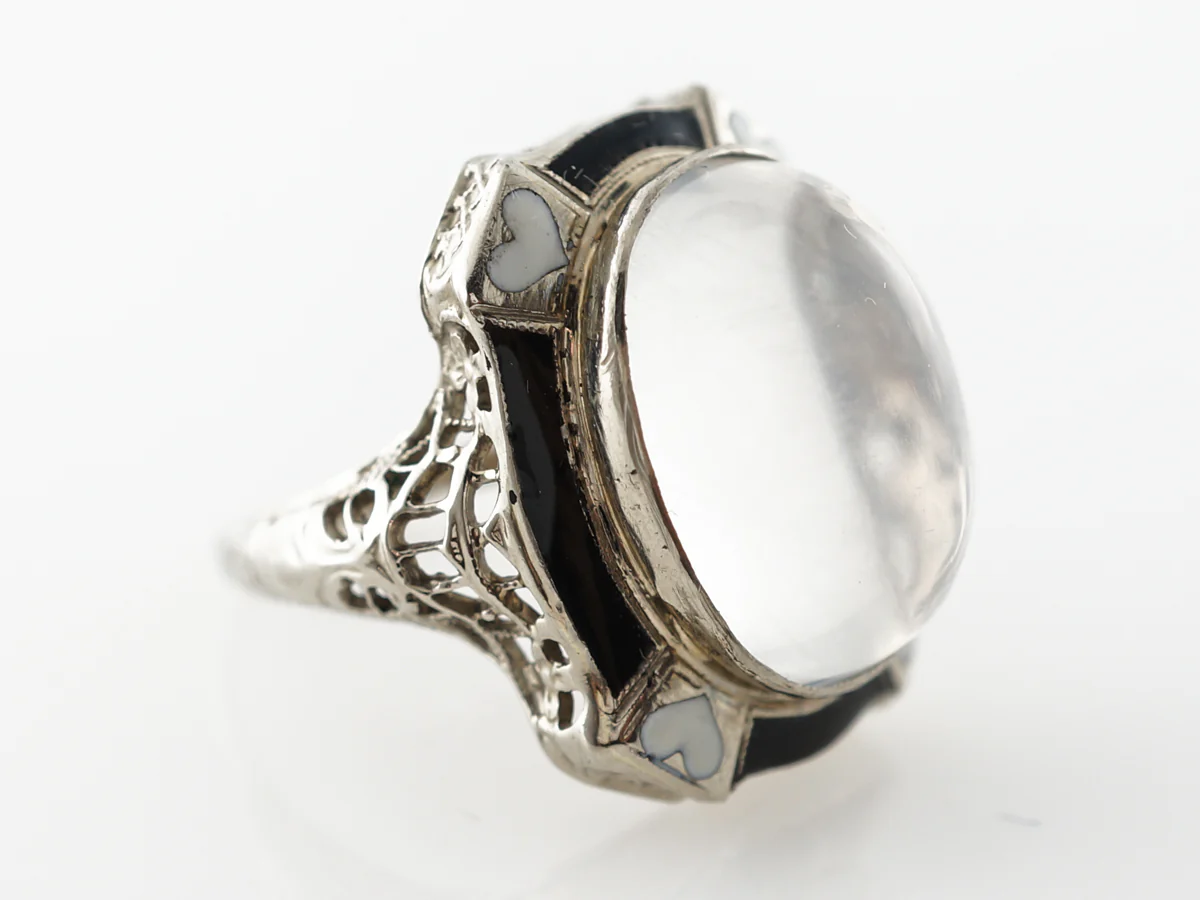 Vintage Deco Cabochon Moonstone Ring in White Gold - Image 5