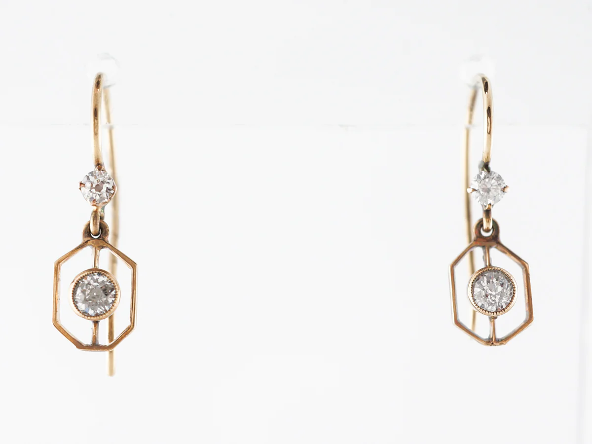 Vintage Deco Diamond Earrings 14k Yellow Gold