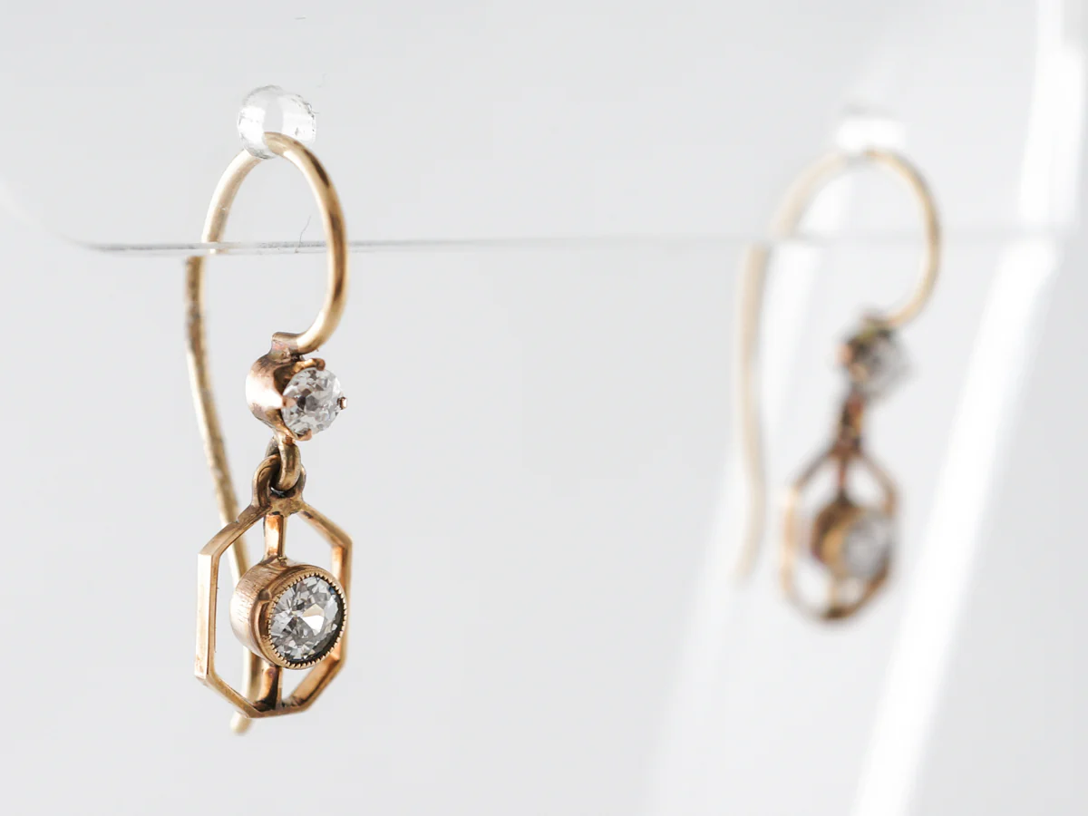 Vintage Deco Diamond Earrings 14k Yellow Gold - Image 3