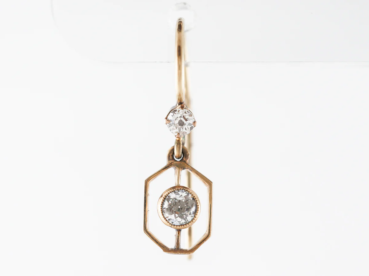 Vintage Deco Diamond Earrings 14k Yellow Gold - Image 4