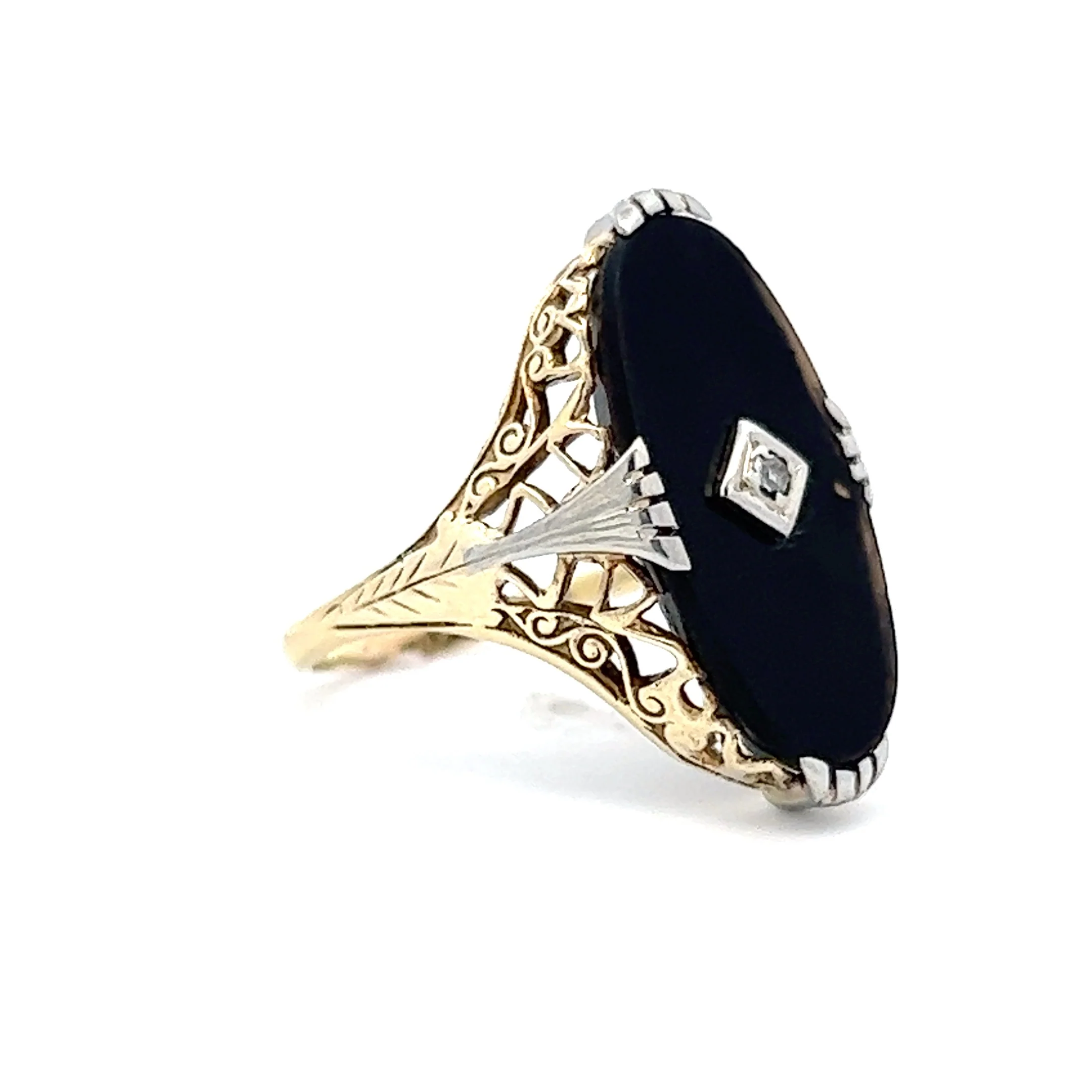 Vintage Deco Diamond Filigree Cocktail Ring in Yellow Gold - Image 2