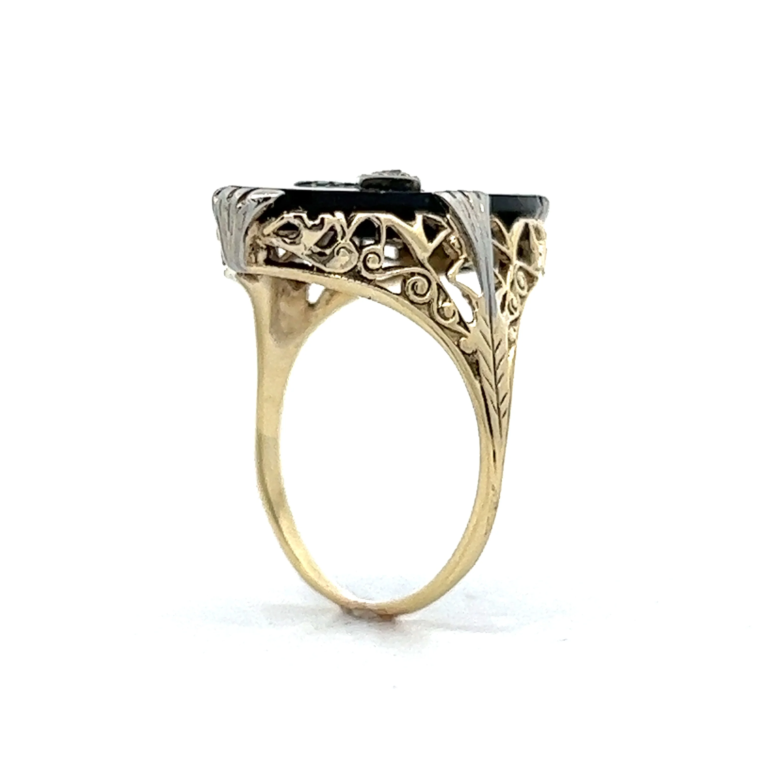 Vintage Deco Diamond Filigree Cocktail Ring in Yellow Gold - Image 4
