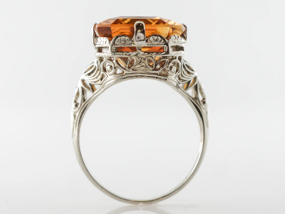 Vintage Deco Madeira Citrine Filigree Ring in White Gold - Image 4