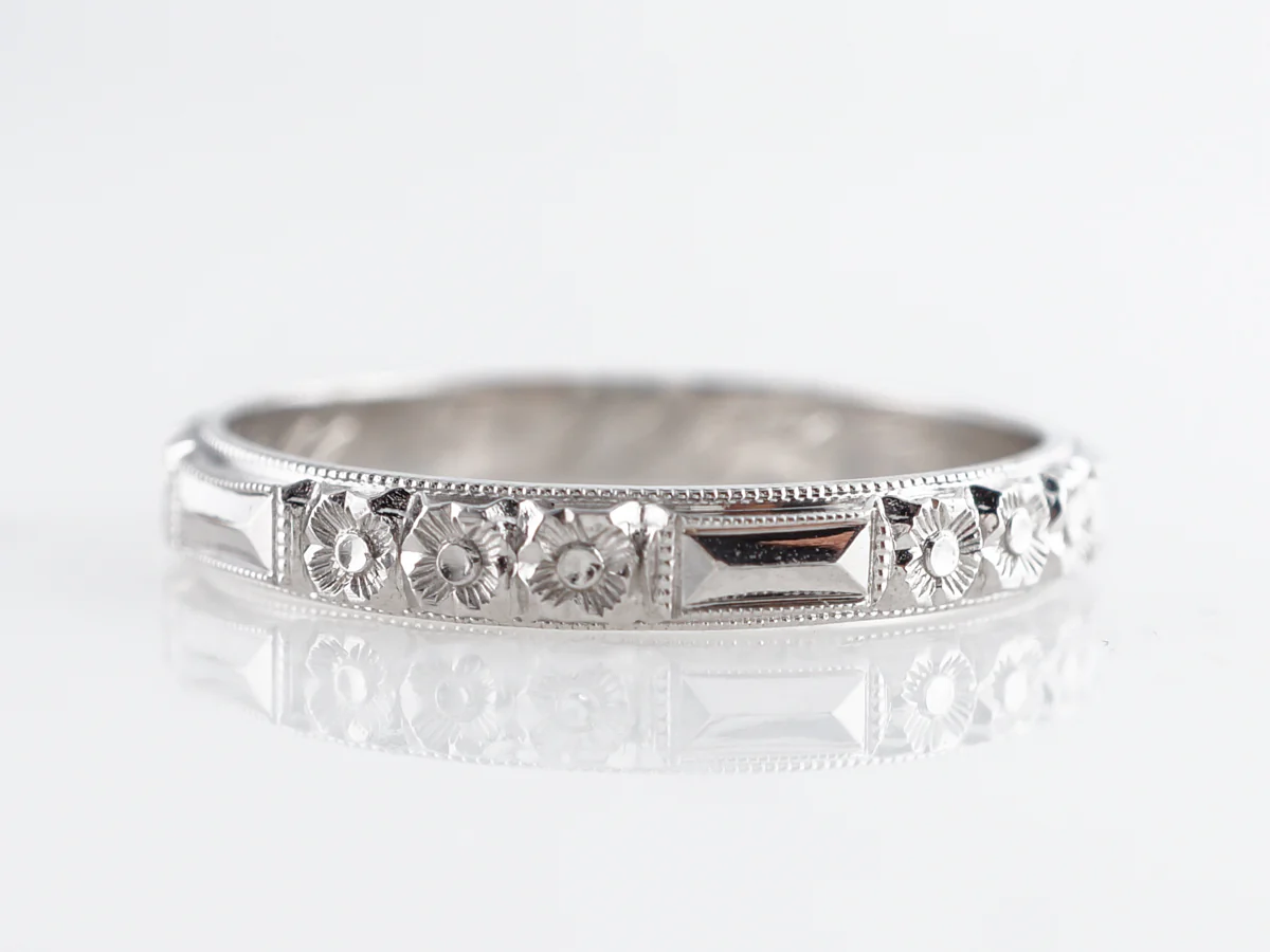 Vintage Deco Men's Band w/ Engraving in 18k White Gold - Image 2