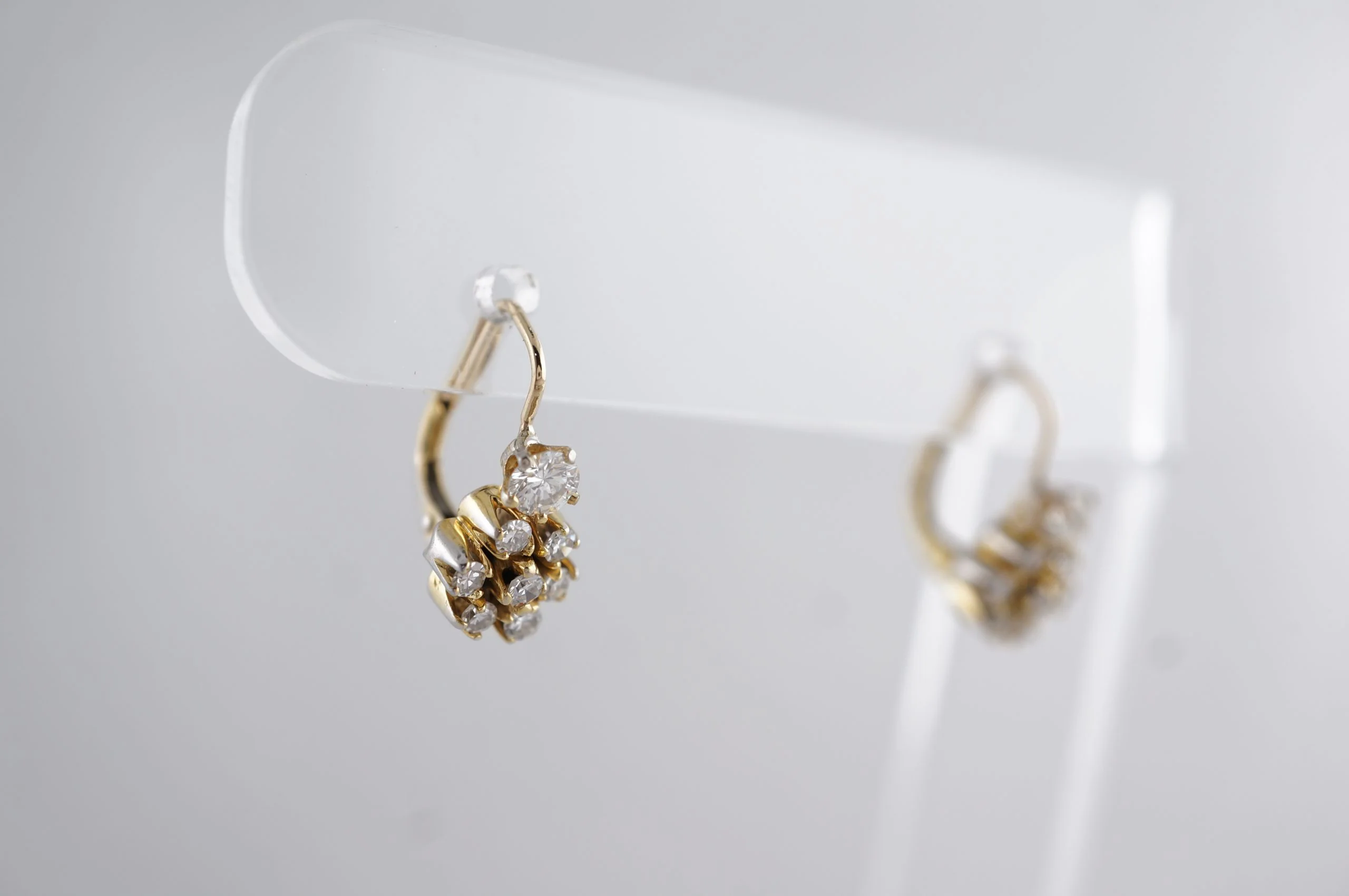 Vintage Diamond Cluster Earrings in 14k White Gold - Image 2