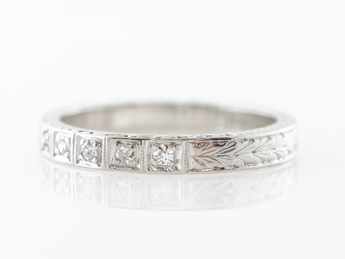 Vintage Diamond & Engraved Wedding Band in Platinum - Image 2
