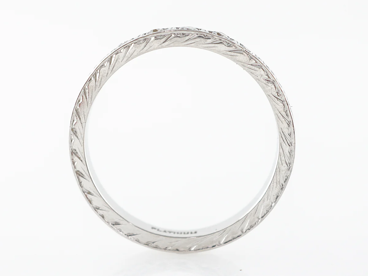 Vintage Diamond & Engraved Wedding Band in Platinum - Image 4