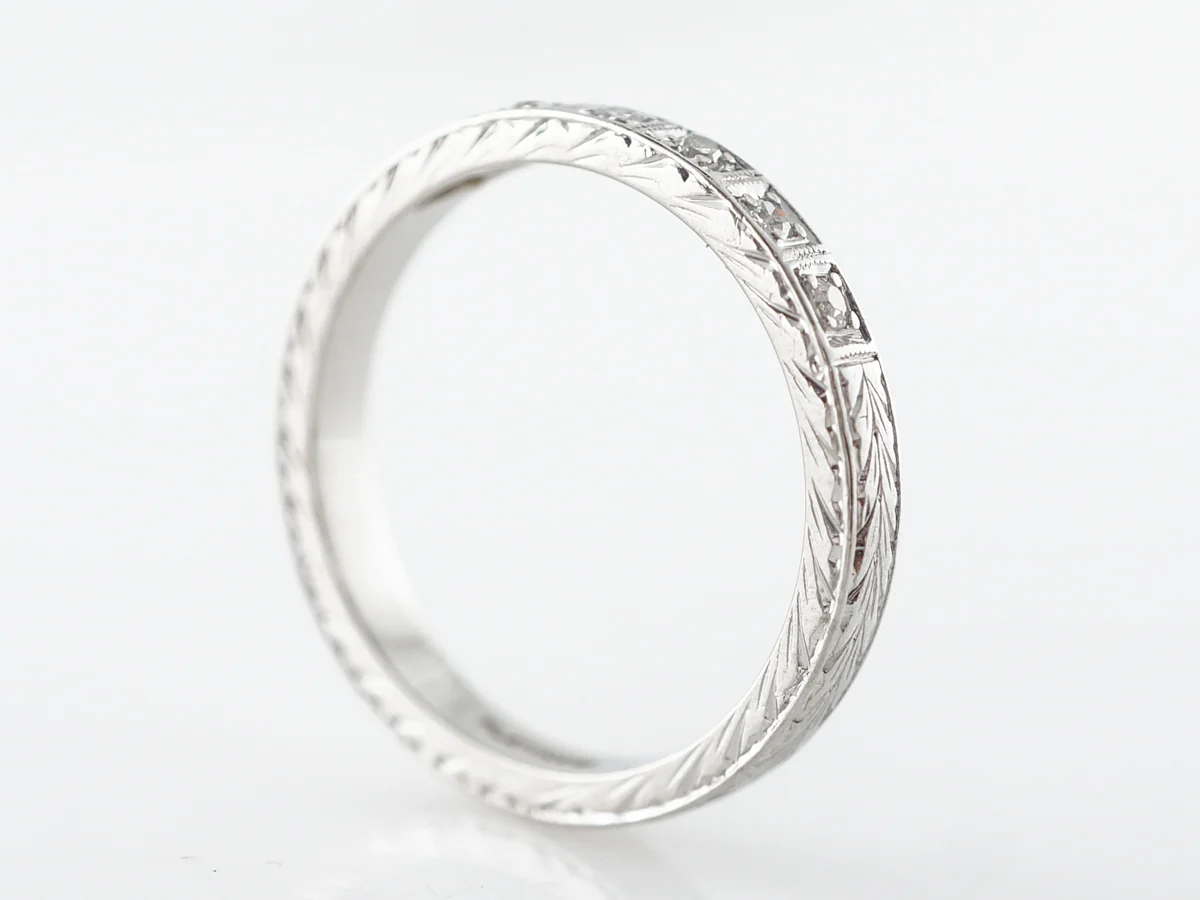 Vintage Diamond & Engraved Wedding Band in Platinum - Image 5
