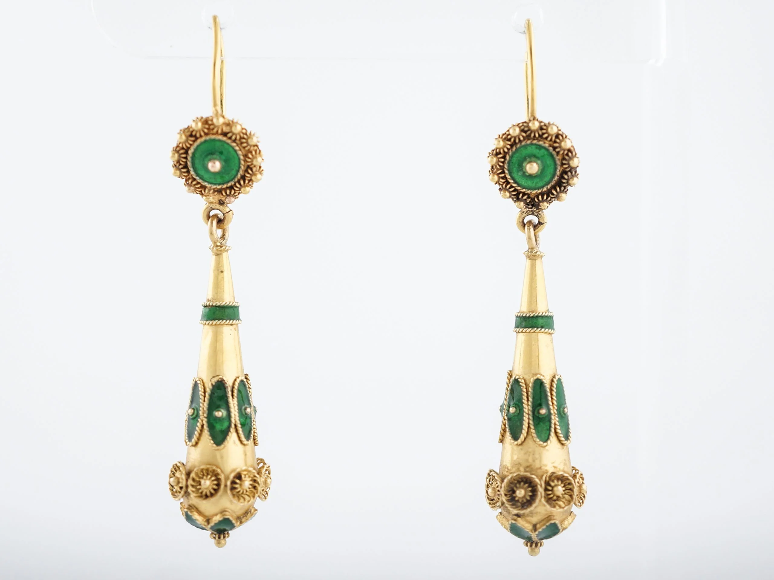 Vintage Earrings Mid-Century Enamel & 14k Yellow Gold