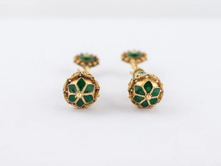 Vintage Earrings Mid-Century Enamel & 14k Yellow Gold - Image 4