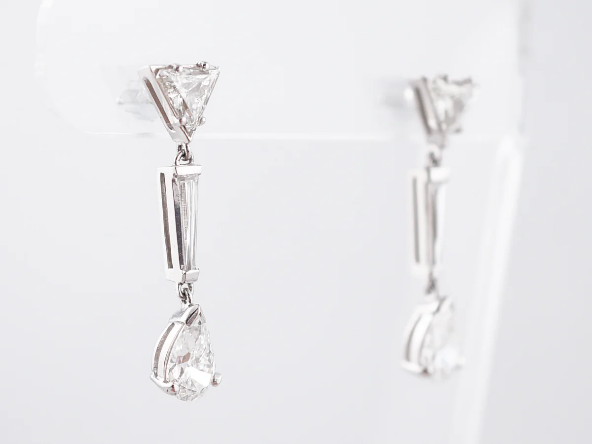 Vintage Earrings Retro 1.65 Pear Cut Diamond in 18k White Gold - Image 2
