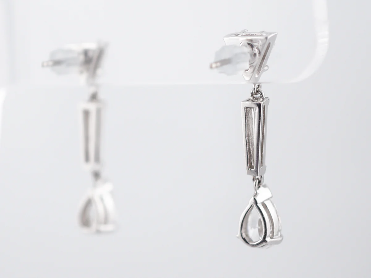 Vintage Earrings Retro 1.65 Pear Cut Diamond in 18k White Gold - Image 3