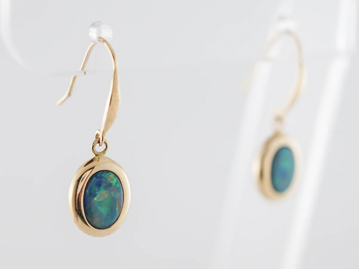 Vintage Earrings Retro 2.00 Cabochon Cut Opals in 14k Yellow Gold - Image 2