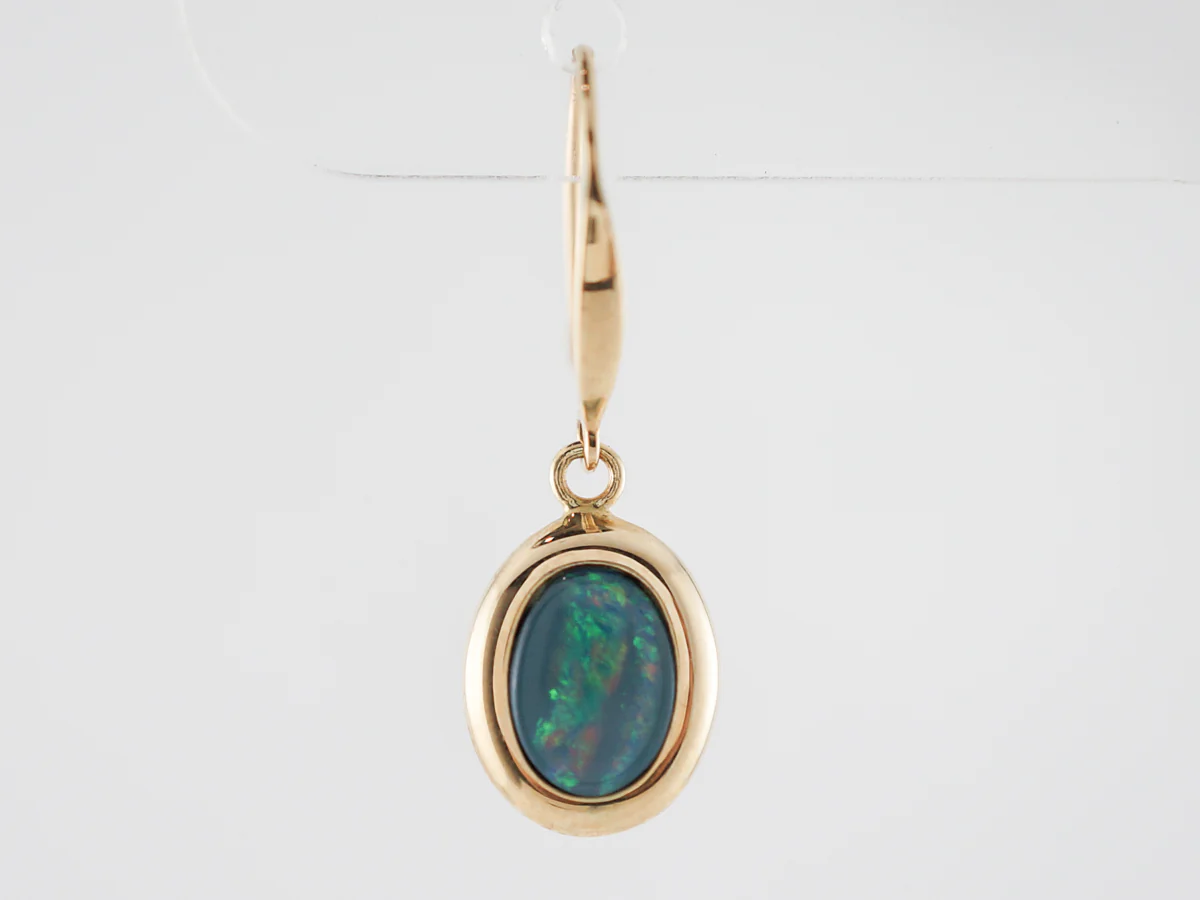 Vintage Earrings Retro 2.00 Cabochon Cut Opals in 14k Yellow Gold - Image 3