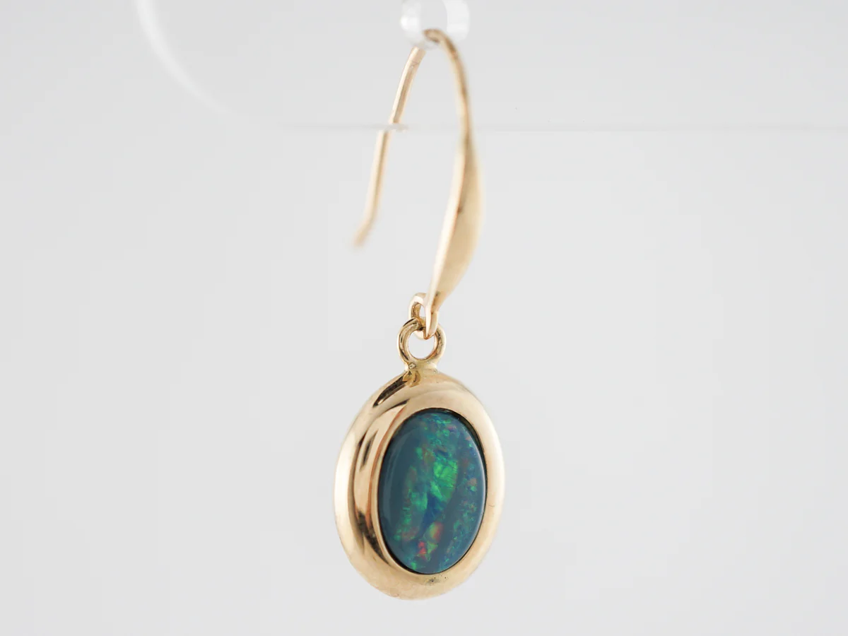 Vintage Earrings Retro 2.00 Cabochon Cut Opals in 14k Yellow Gold - Image 4