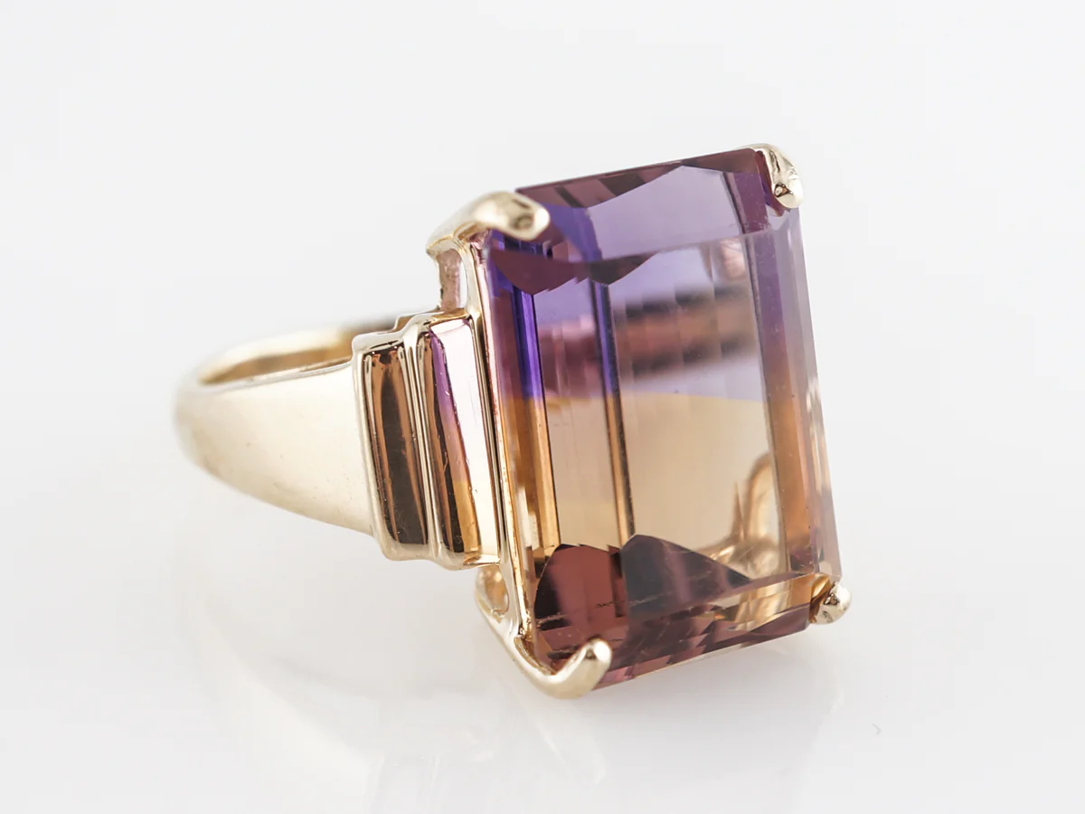 Vintage Emerald Cut Ametrine Cocktail Ring in Yellow Gold - Image 3