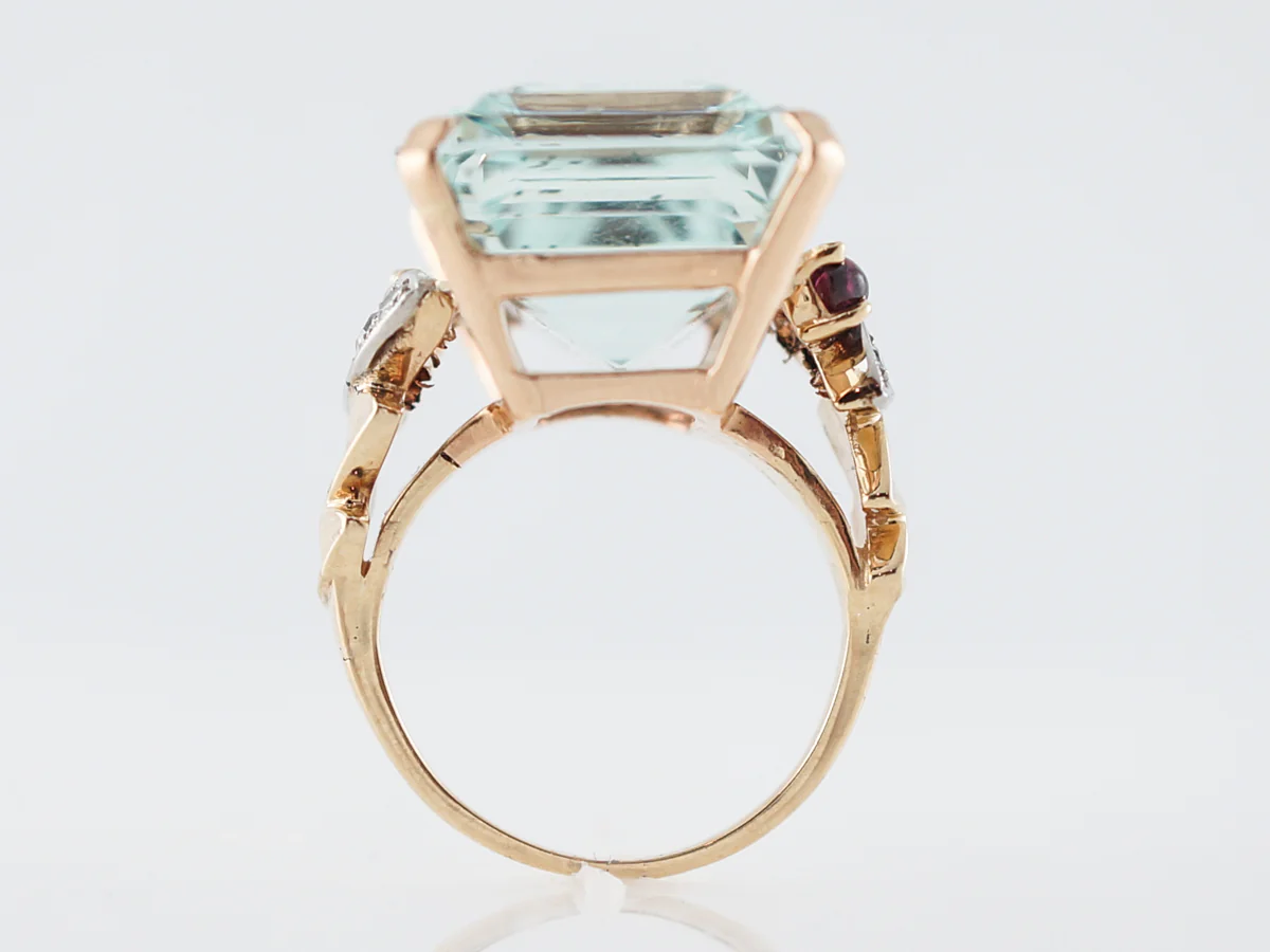 Vintage Emerald Cut Aquamarine Cocktail Ring in 14k - Image 4
