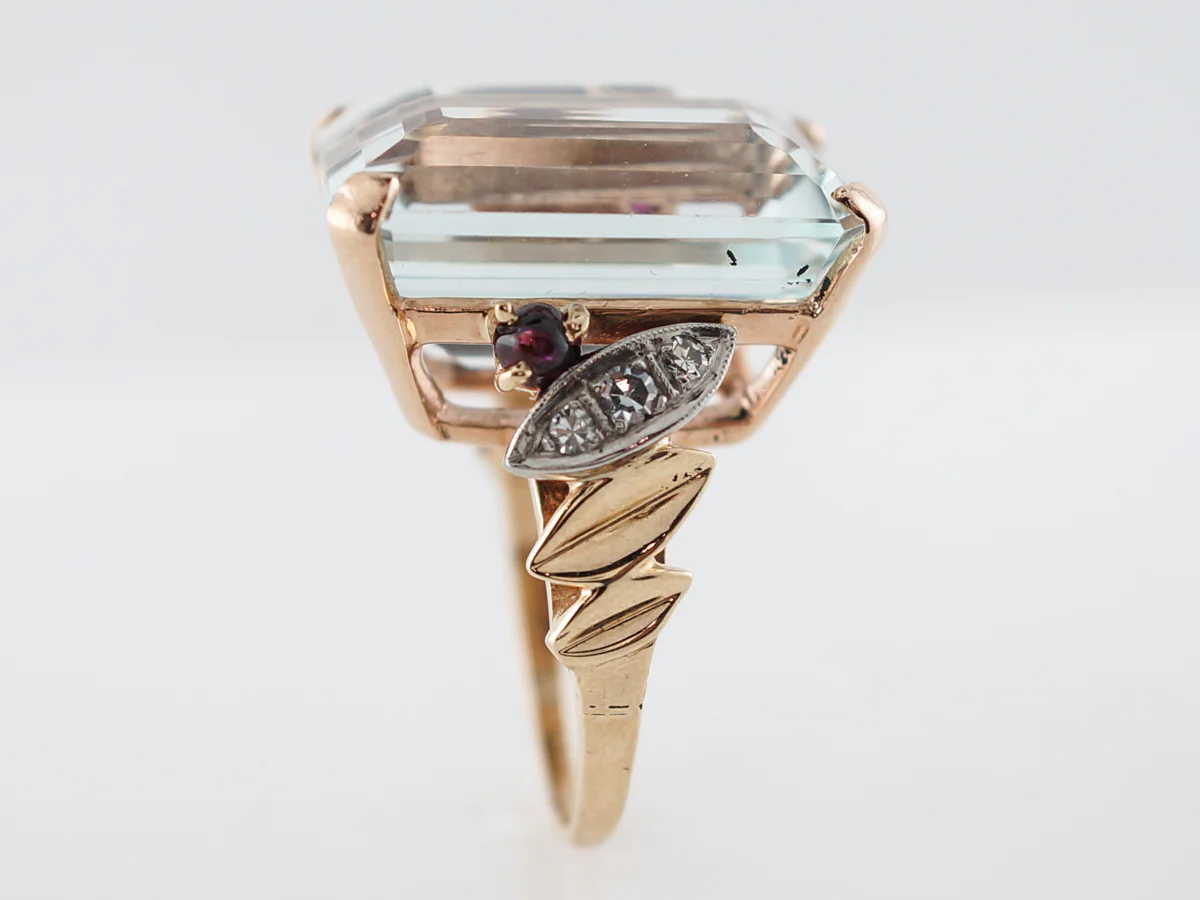 Vintage Emerald Cut Aquamarine Cocktail Ring in 14k - Image 5