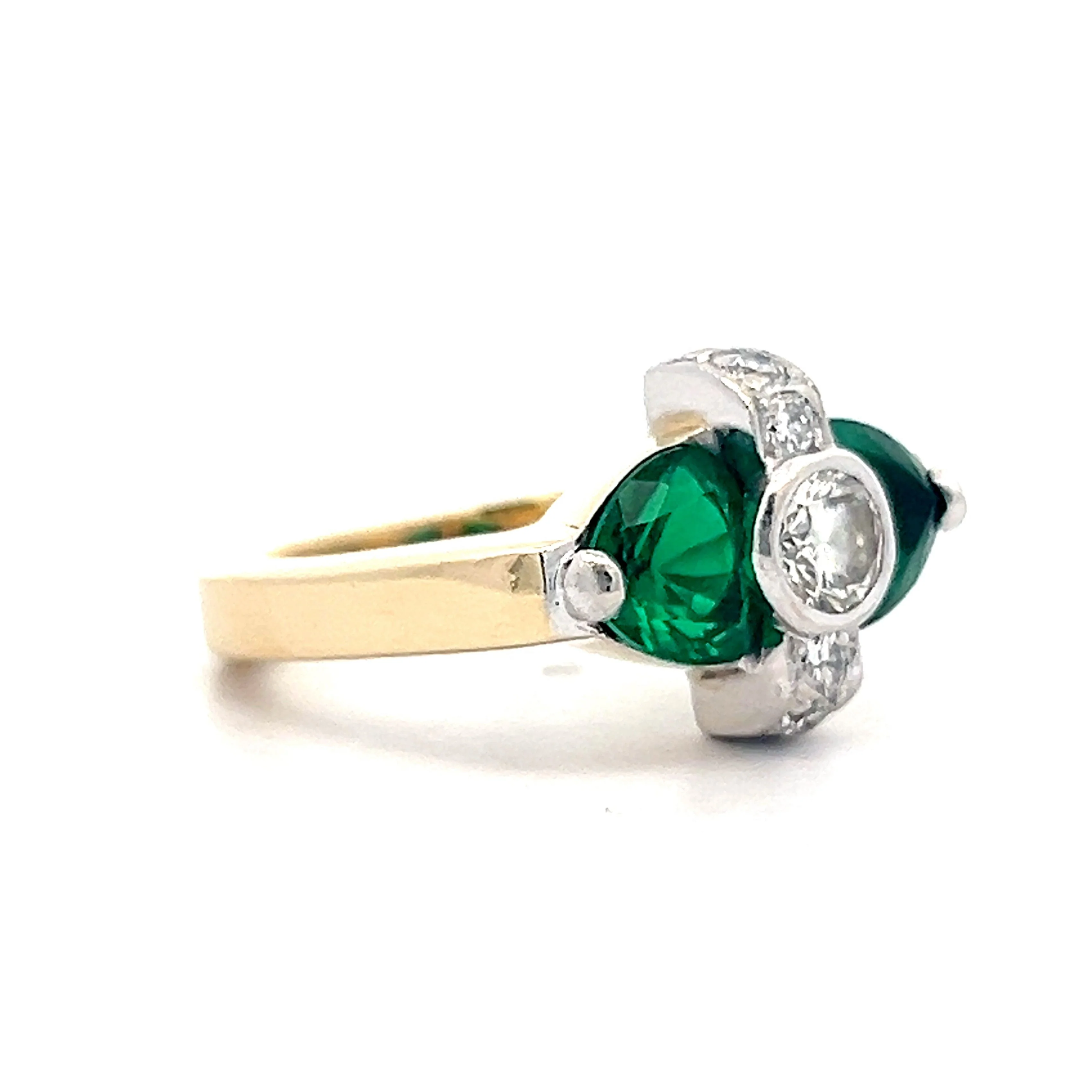 Vintage Emerald & Diamond Cocktail Ring in 14k Yellow & White Gold - Image 3