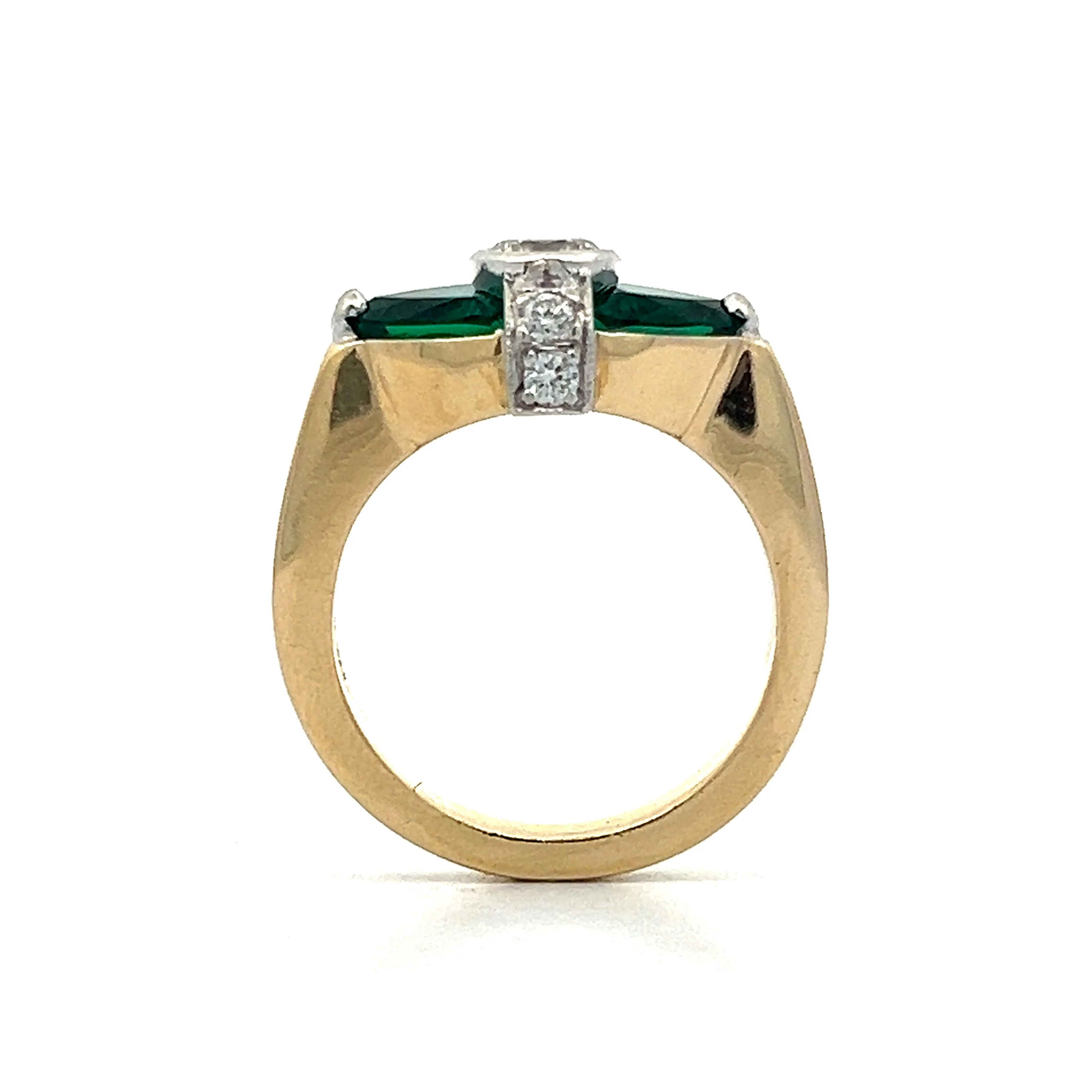 Vintage Emerald & Diamond Cocktail Ring in 14k Yellow & White Gold - Image 4