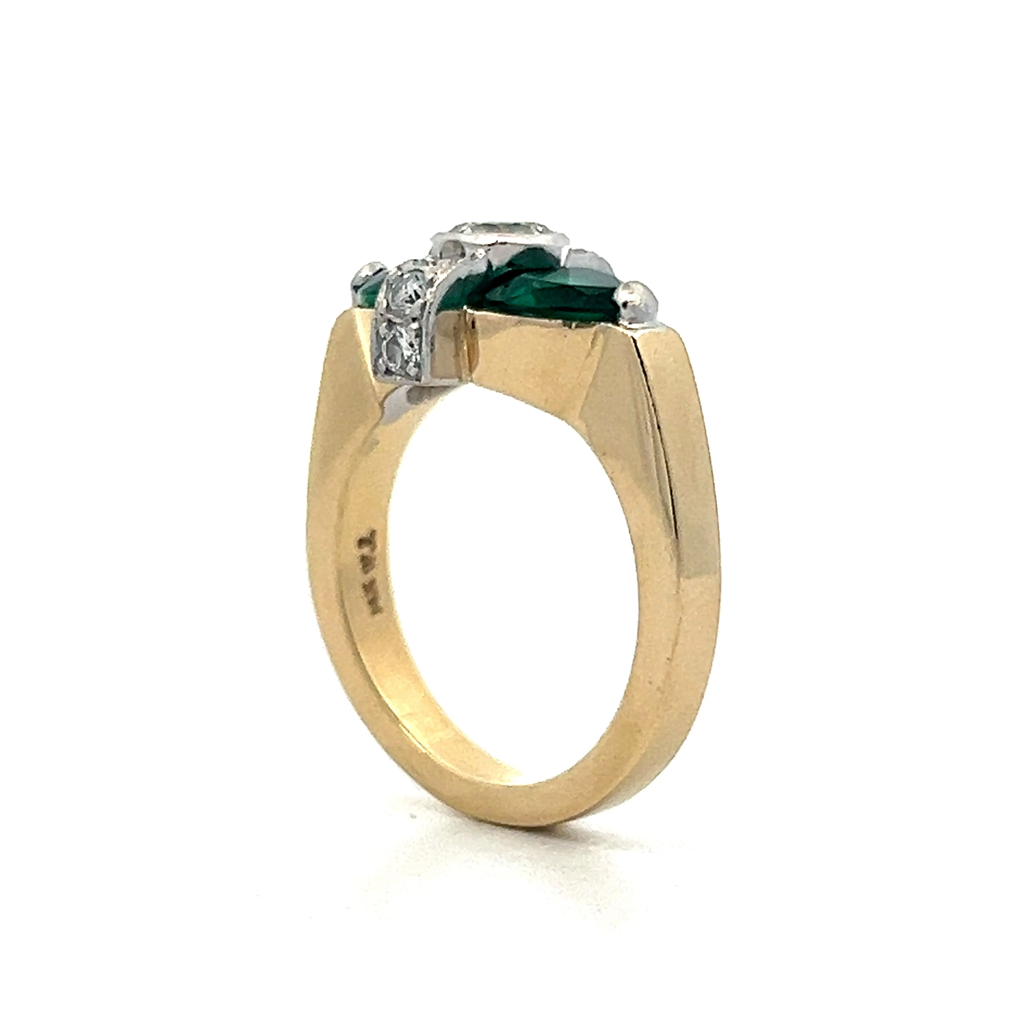 Vintage Emerald & Diamond Cocktail Ring in 14k Yellow & White Gold - Image 5