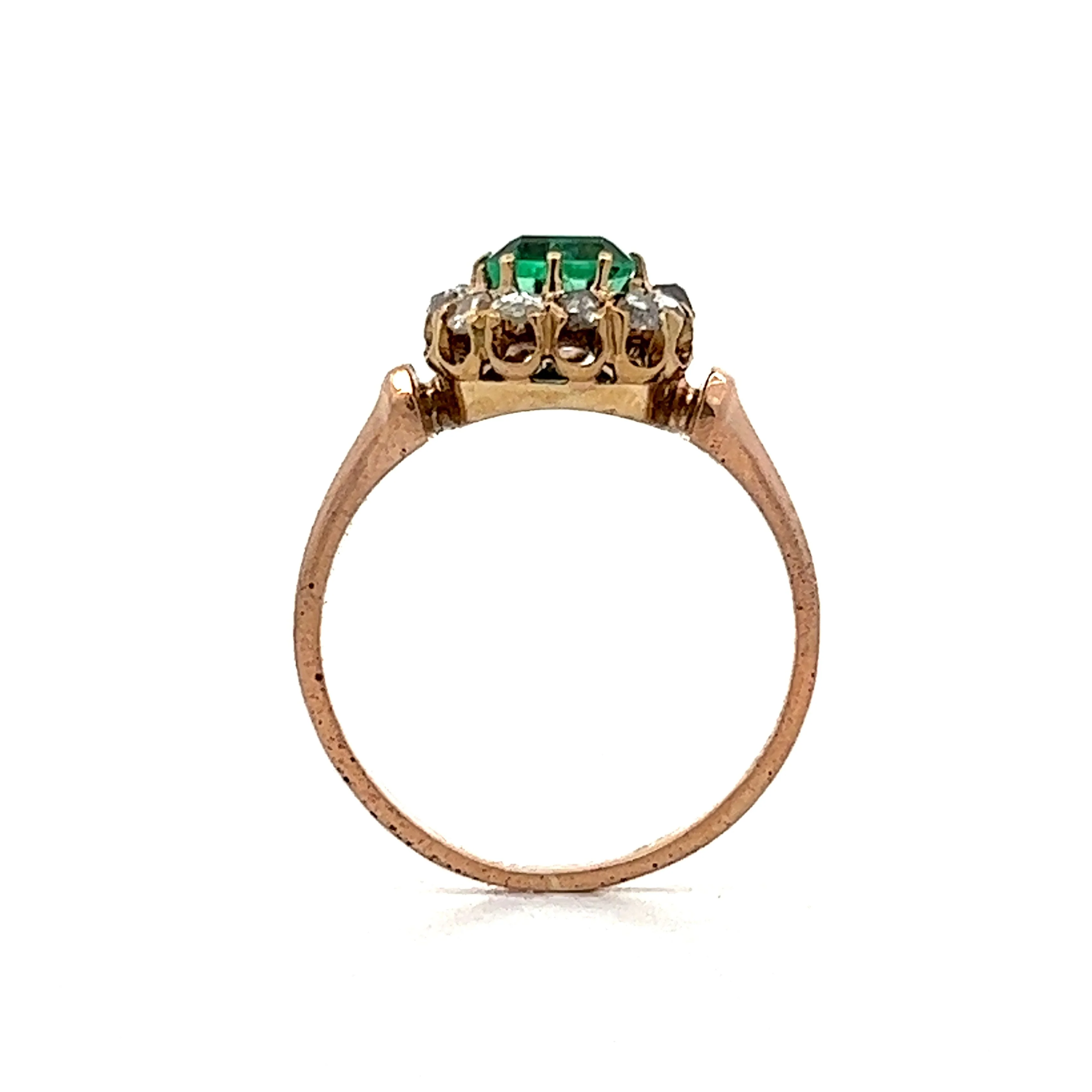 Vintage Emerald & Diamond Halo Ring in 14k Rose Gold - Image 5