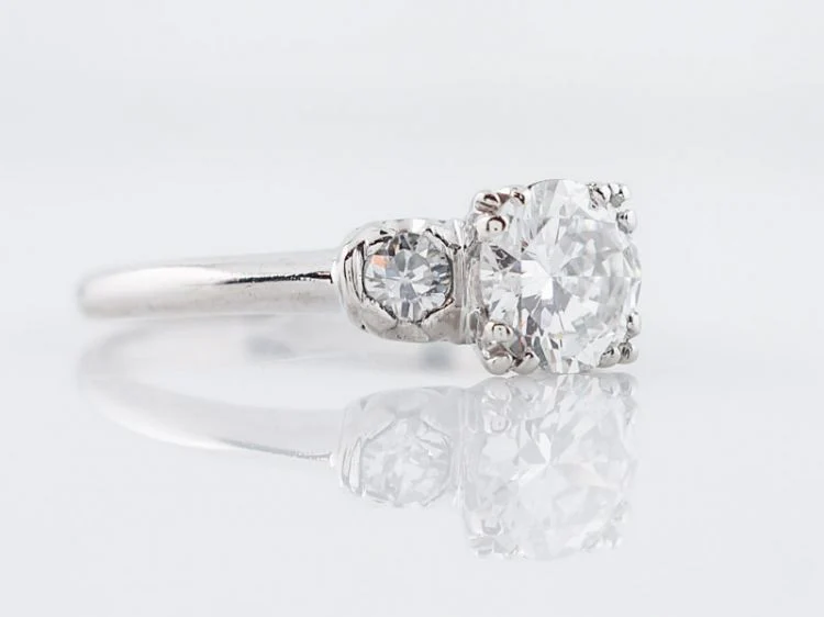 Vintage Engagement Ring Mid-Century .91 Transitional Cut Diamond in Platinum - Image 2