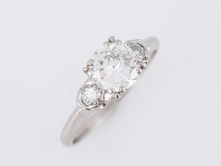 Vintage Engagement Ring Mid-Century .91 Transitional Cut Diamond in Platinum - Image 4
