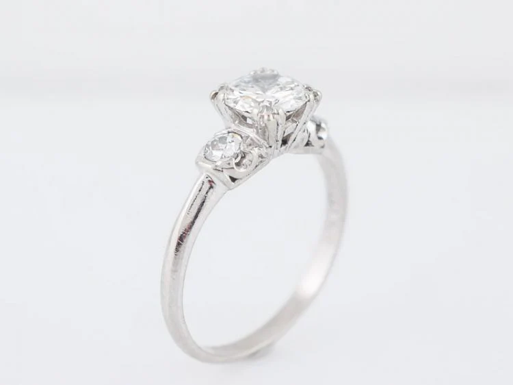 Vintage Engagement Ring Mid-Century .91 Transitional Cut Diamond in Platinum - Image 5