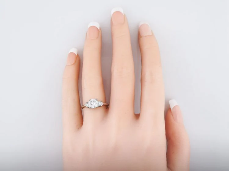 Vintage Engagement Ring Mid-Century .91 Transitional Cut Diamond in Platinum - Image 6